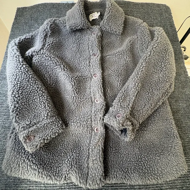 Princess Polly Sherpa Button Up Jacket US 4 Grey Teddy Fleece Coat