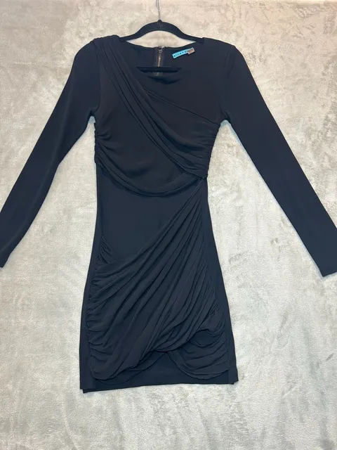 Alice + Olivia Black Ruched Long Sleeve Mini Dress Size 0