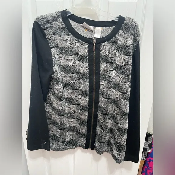 Alfred Dunner Black and Gray Cardigan Sweater