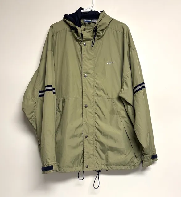 Reebok Hooded Jacket Size XL Khaki Windbreaker