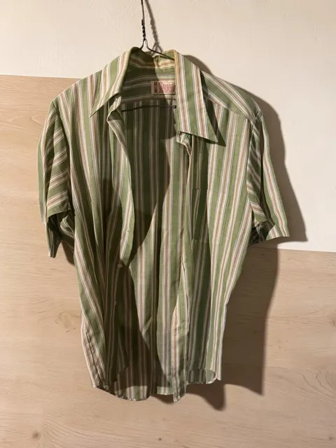 Towncraft Striped Short Sleeve Button Down Shirt Size M 15-15.5 Green