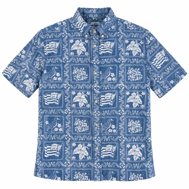 Reyn Spooner Hawaiian Shirt Size XL Blue White Bandana Print Short Sleeve