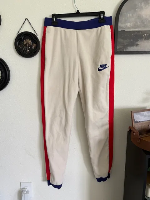 Nike Fleece Sweatpants Size M Off-White Red Blue