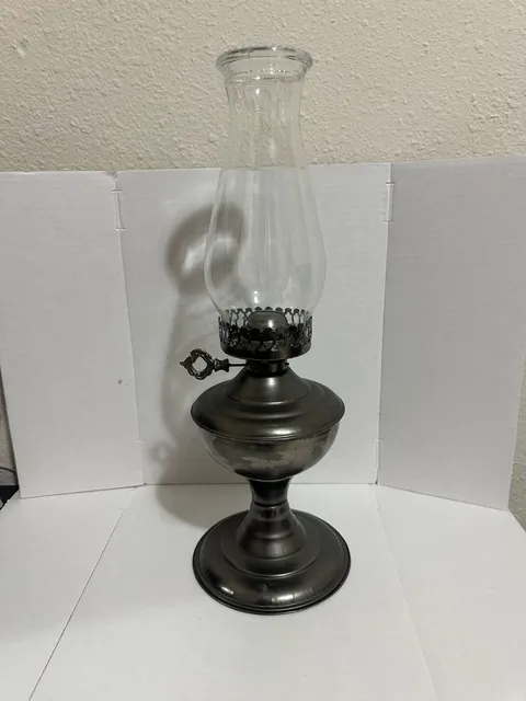 Vintage Metal Oil Lamp With Glass Chimney