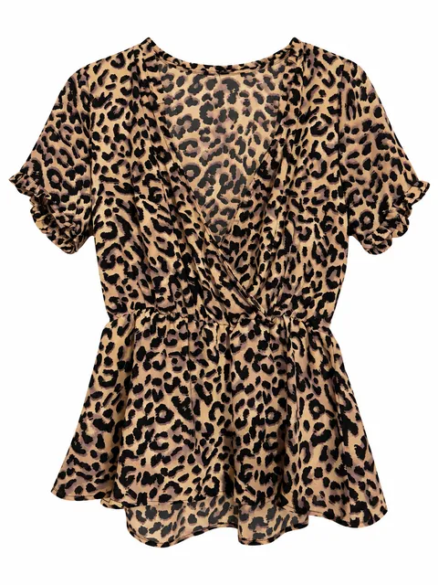 Versona Leopard Print Wrap Peplum Blouse Size XS