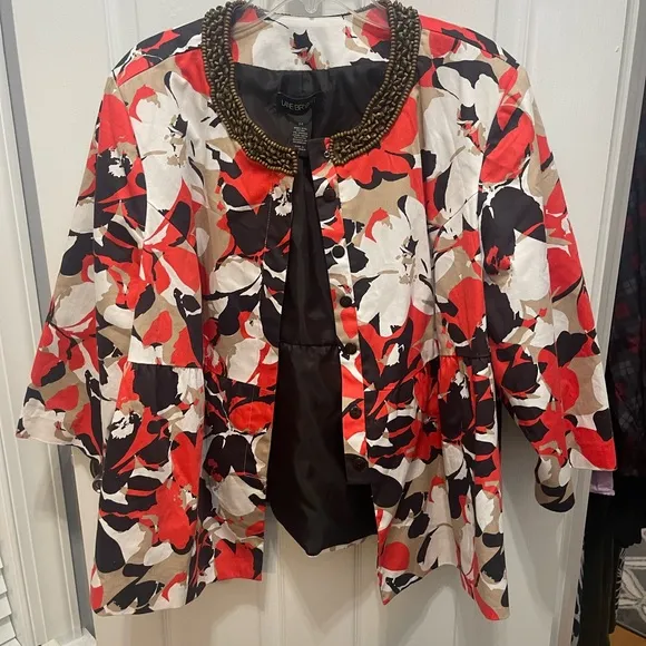 Lane Bryant Vibrant Floral Blazer with Beaded Neckline