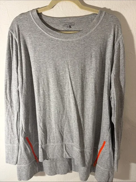 Lisa Todd Gray Long-Sleeve Sweatshirt with Orange Zipper Accents
