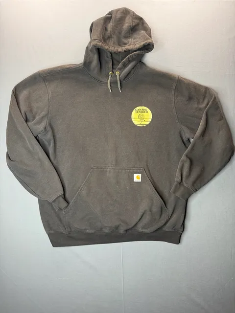 Vintage Carhartt Ganahl Lumber Graphic Pullover Hoodie Faded Black Worn in XL