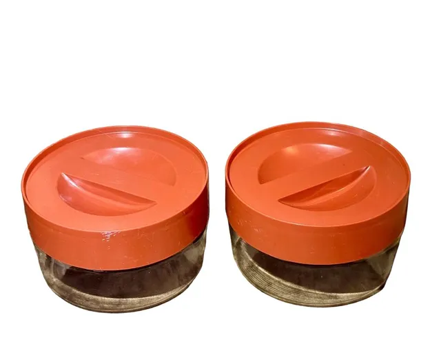 Vintage Pyrex Store-N-See Glass Canisters Set Rust Lids