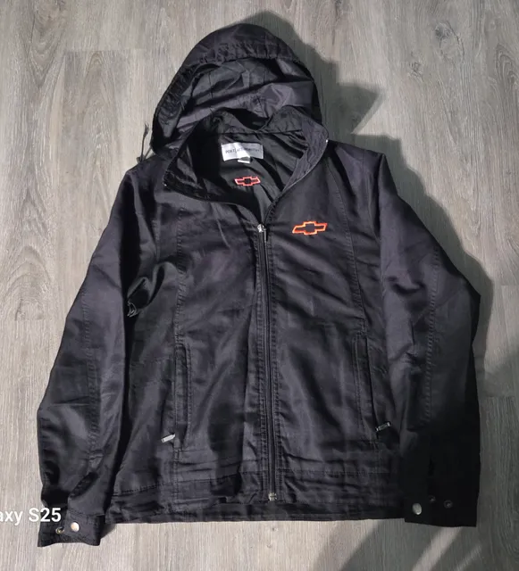 Port Authority Chevrolet Jacket Size S Black Hooded Windbreaker