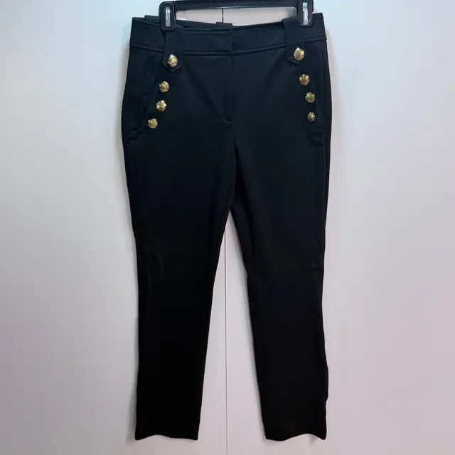 White House Black Market Sailor Pants Size 6L Black Gold Button