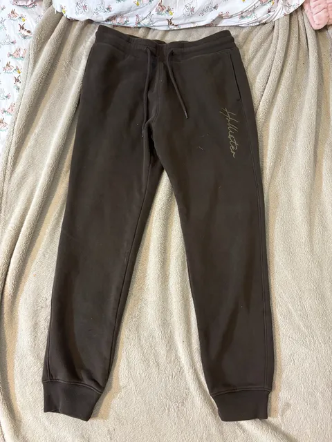 Hollister Script Logo Sweatpants Size S Brown Fleece Drawstring Joggers