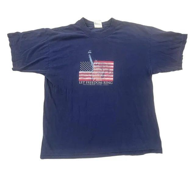 VTG Let Freedom Ring September 11th 2001 T-Shirt Size XL Navy