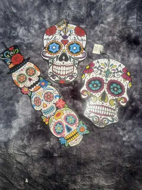 Day of the Dead Sugar Skull Wall Hanging Decor Lot 3 Dia de los MuertosHalloween