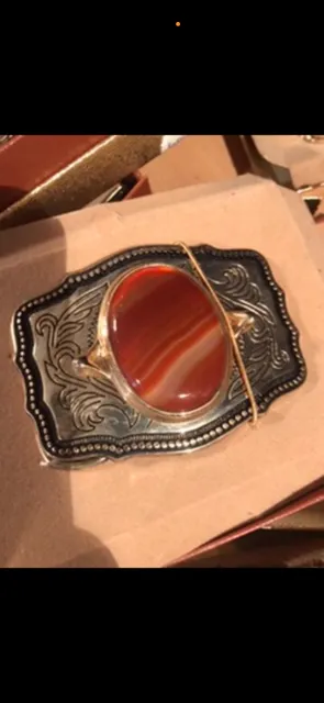Gold Engraved Western Buckle Brown White Wavy Stone Center Great ...,