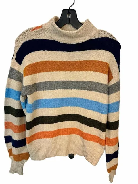 St. John's Bay Women's Striped Mock Neck Granola Coastal Sweater Button Back XS