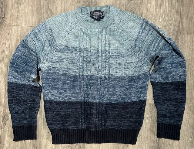 Vintage Barnaby Sweater Size L Blue Ombre Cable Knit Crewneck Pullover