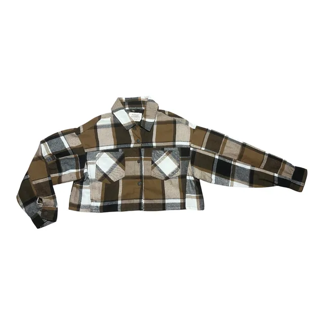 Ashley By 26 International Outerwear Plaid Crop Jacket Size S Brown