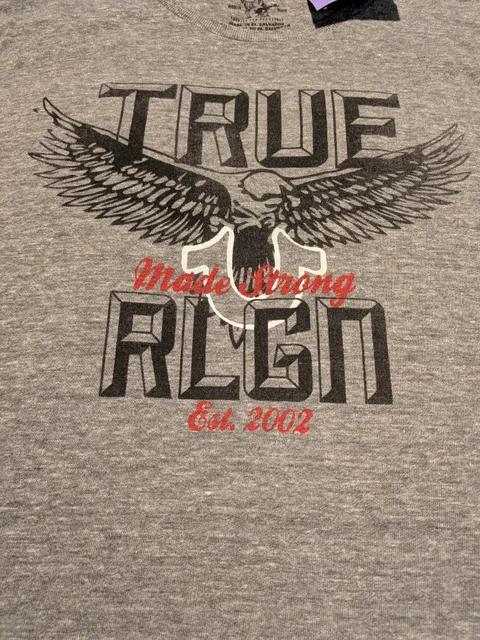 True Religion Bold Eagle SS Crew Neck Tee Size XXL Heather Grey