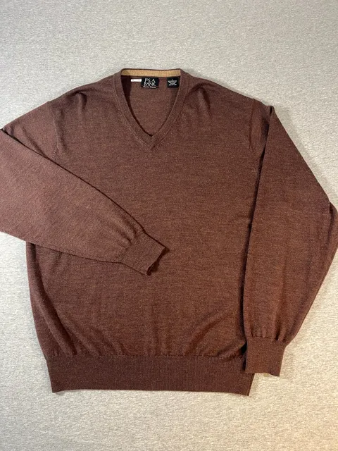 Jos A Bank Brown V-Neck Merino Wool Sweater Men’s Size L