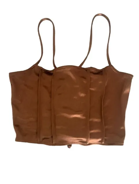 H&M Brown Satin Corset Lace-Up Crop Top