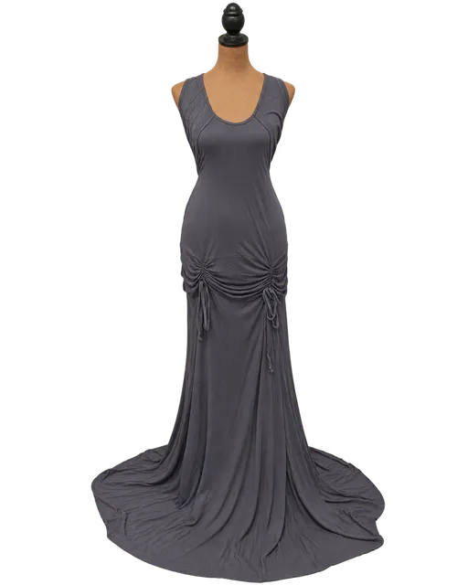 DIESEL Charcoal Gray Ruched Drawstring Maxi Dress Y2K Archive
