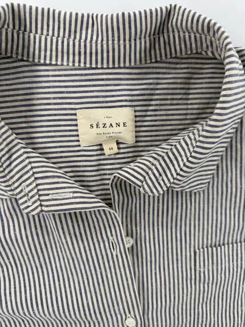 Sézane Striped Long Sleeve Button Up Shirt Size 44 Blue White
