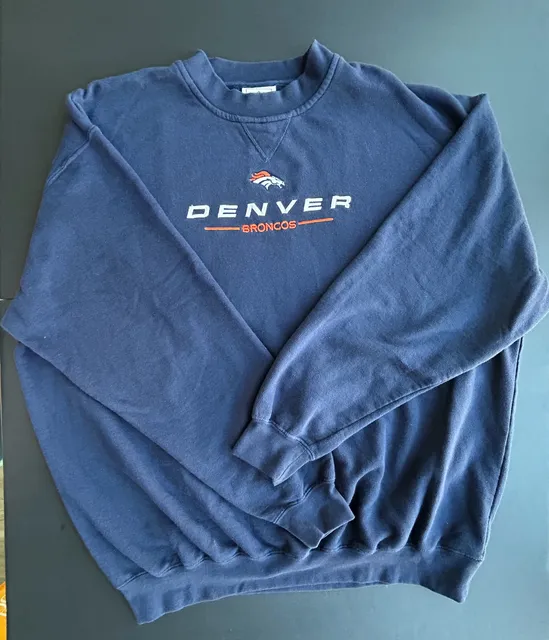 NFL Denver Broncos Embroidered Crewneck Pullover Navy Blue  XL