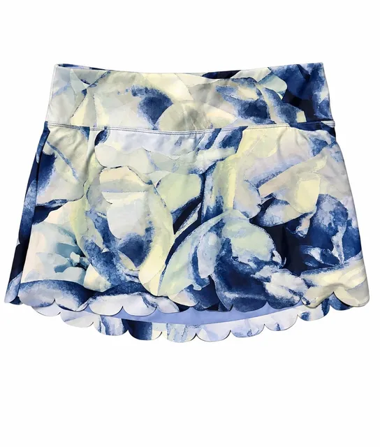 Peach Athletic Skirt Size S Blue Floral Scalloped Hem Skort