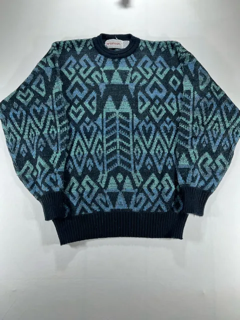 McGregor Geometric Sweater Size Large Blue Black Knit Vintage