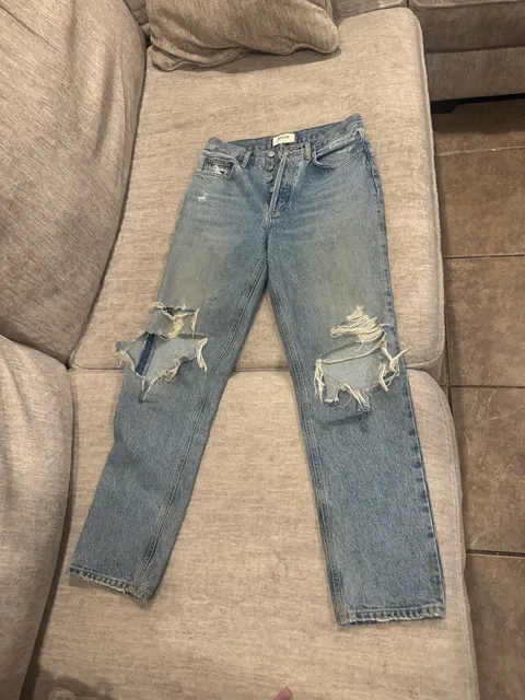 Agolde Distressed Straight Leg Jeans Size 28x29 Blue Denim