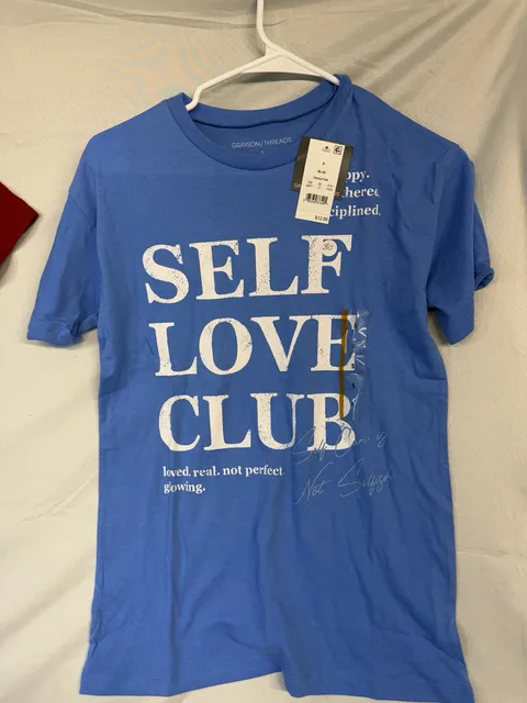 Grayson/Threads Self Love Club T-Shirt Size S Blue Graphic Tee New