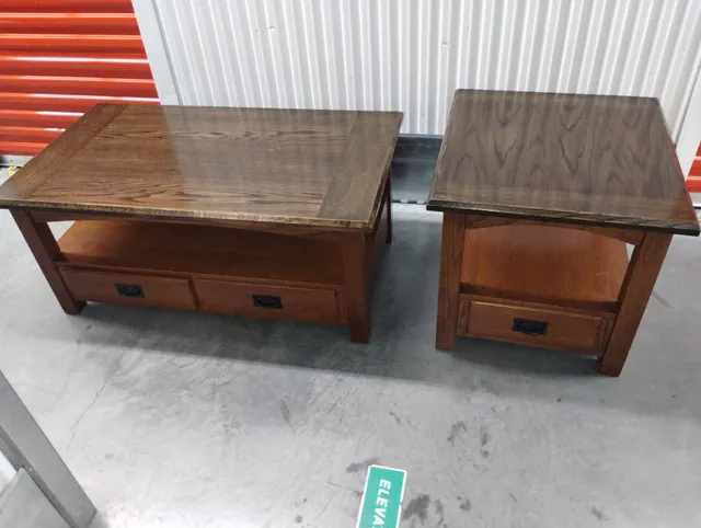 Mission Style Wooden Coffee And End Table Set - Dark Oak