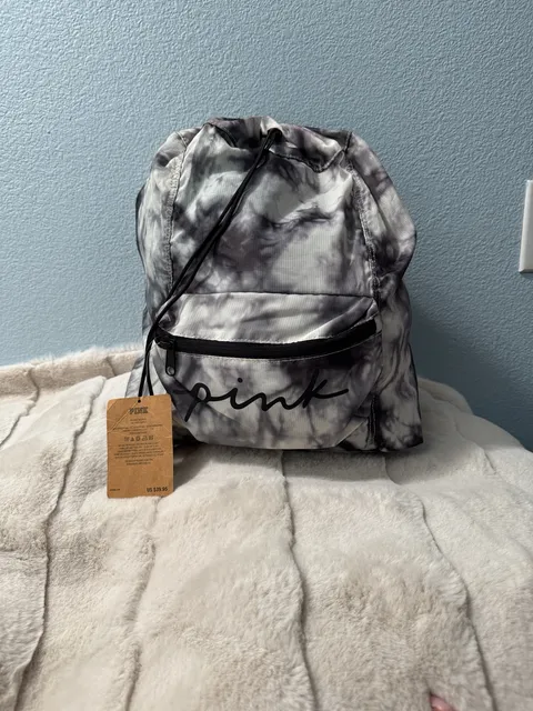 Victoria's Secret PINK Packable Backpack Black White Tie Dye