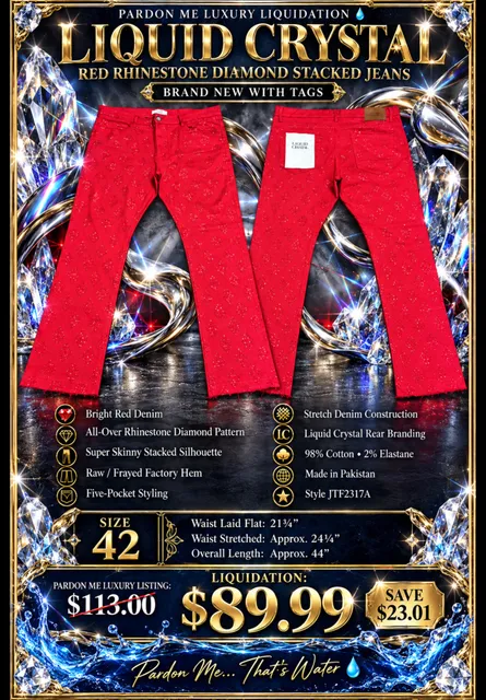 Liquid Crystal Red Rhinestone Diamond Stacked Denim Jeans