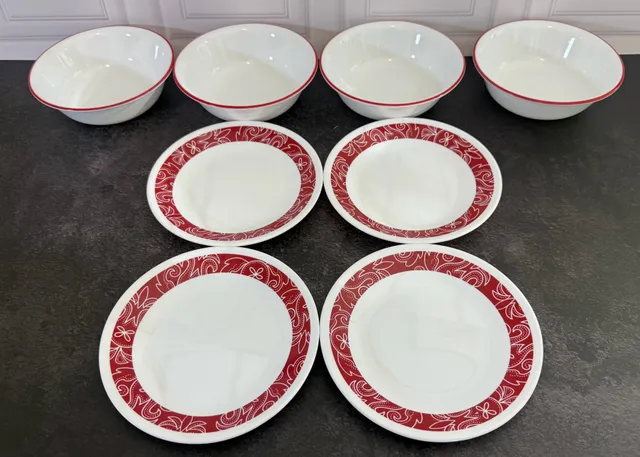 Corelle Vitrelle Bandhani Dinnerware  Red White Paisley