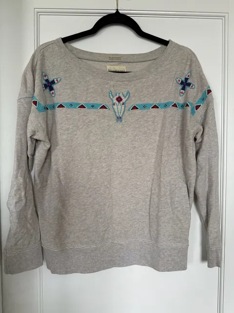 Denim & Supply Ralph Lauren Beaded Skull Sweatshirt Size S Gray