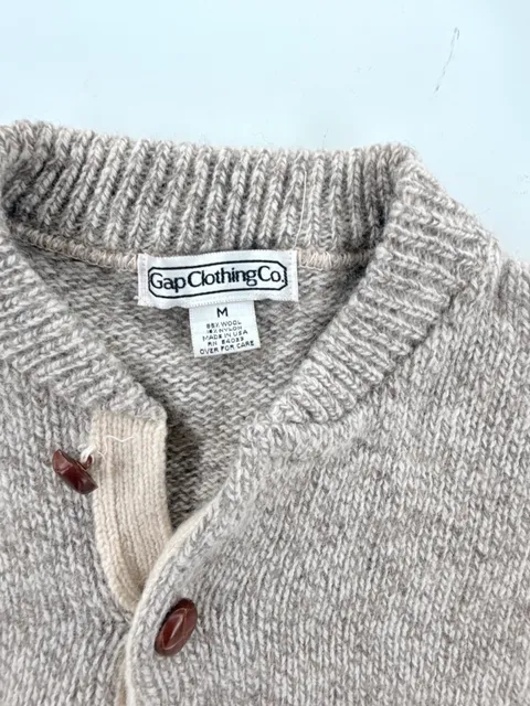 Vintage 80s Gap Clothing Co Ragg Wool Henley Sweater M Made USA Oatmeal
