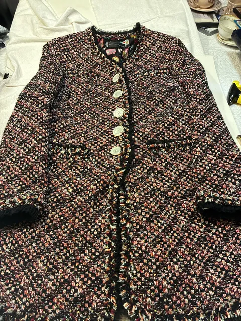 Rena Lange Tweed Blazer Multi Color Sequins Ruffle Trim Jacket