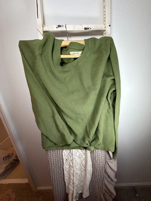 Madewell Thermal Top Size XL Green Waffle Knit Long Sleeve Shirt