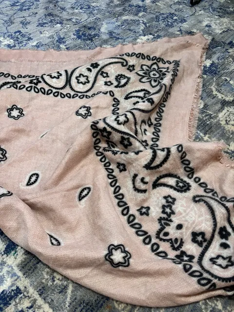 Steve Madden Pink Black Paisley bandanna Print Fringe Scarf