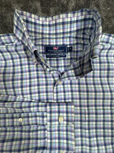 Vineyard Vines Classic Fit Murray Shirt Size M Blue Plaid Long Sleeve Cotton