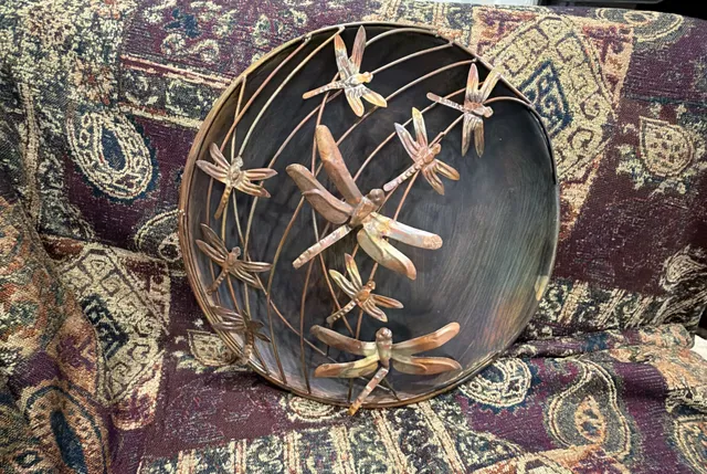 Ancient Graffiti Wall Disc 12 Inch Flamed Raised Dragonflies Decor