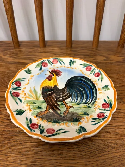 Italian Hand Painted Majolica Rooster Salad Plate