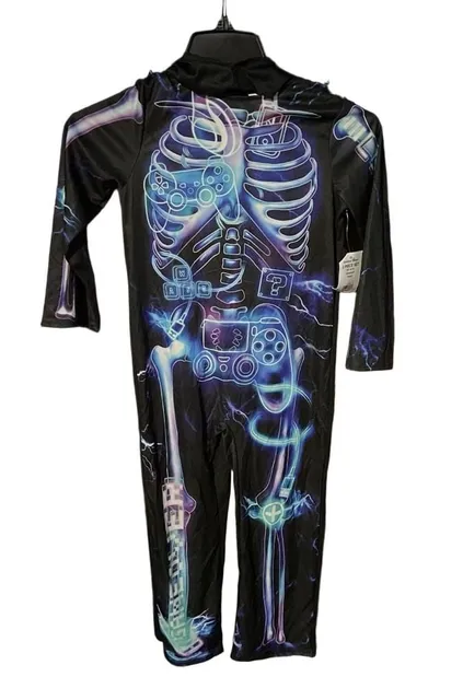 Skeleton Gamer Jumpsuit Hood Size Xs 4/5 2 Piece Set