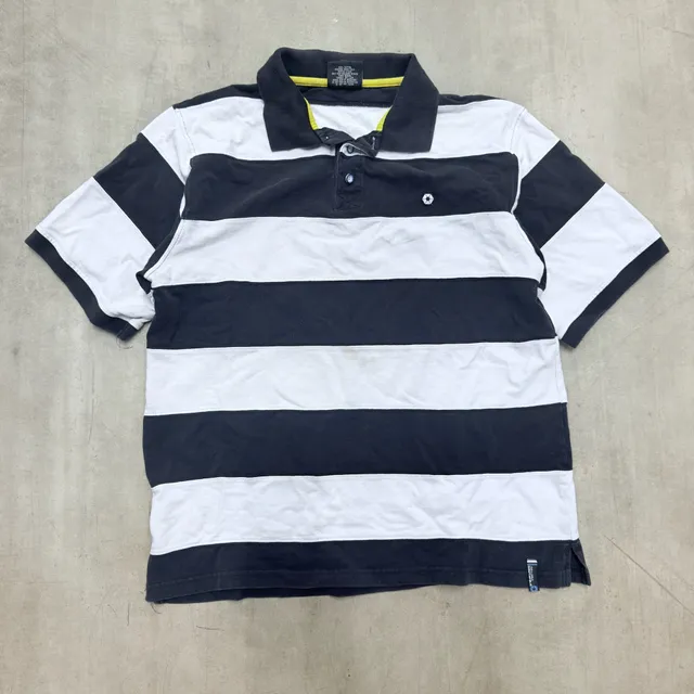 Southpole Striped Polo Shirt Size XL Black White Cotton