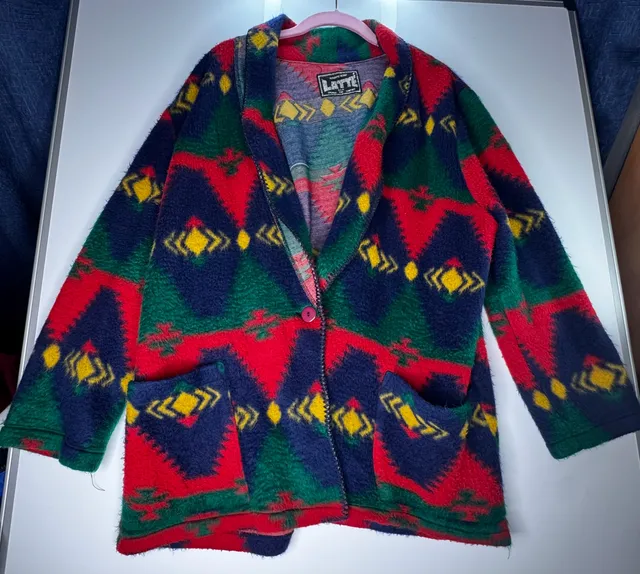 Latte Vintage Southwestern Fleece Blazer Jacket Multi Color