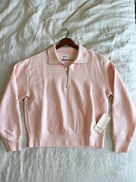 MATE Organic Fleece Quarter Zip Sweatshirt Size XS Pink
