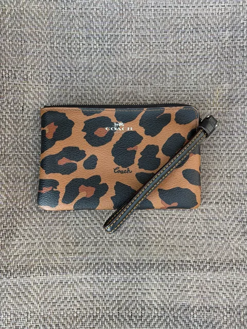 Coach Corner Zip Wristlet ocelot  Leopard Print