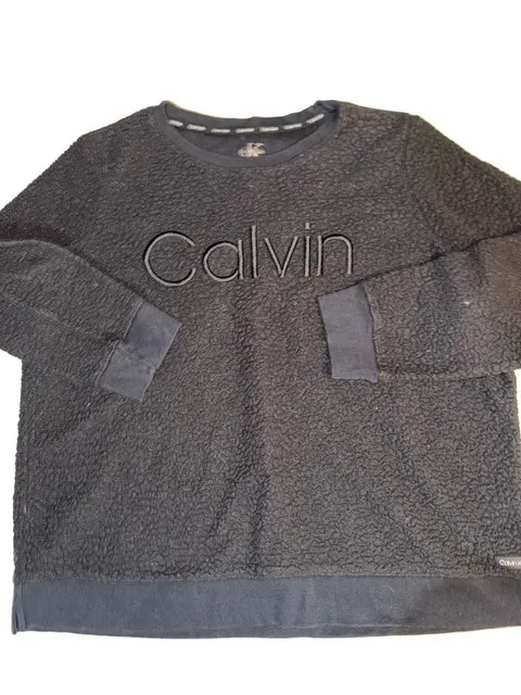 Calvin Klein Sherpa Sweatshirt Size XL Black Fuzzy Logo Pullover